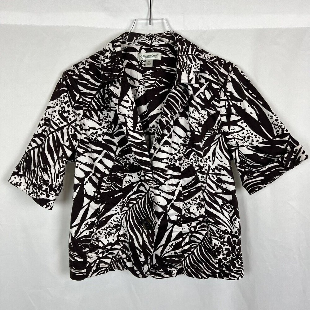 COLDWATER CREEK Women's Short Sleeve Blazer Jacket  Brown White Size 14